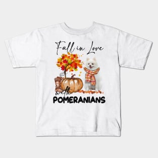 Fall In Love With Pomeranians Fall Pumpkin Thanksgiving Kids T-Shirt